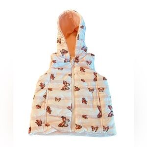 Emma & Elsa Girls' Butterfly Print Hooded Puffer Vest - Pink SZ 3T